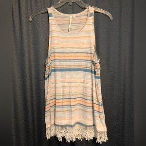 LC Lauren Conrad XL Striped Tank With Lace Bottom, Muted Colors